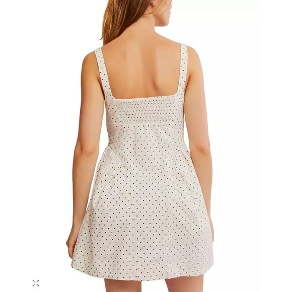 Free People Dress Women Medium Printed Astrid Mini White Polka Dot Babydoll Boho - Picture 4 of 13